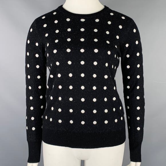 EQUIPMENT Size L Black White Wool Blend Polka Dot Crew Neck Pullover - Picture 1 of 6
